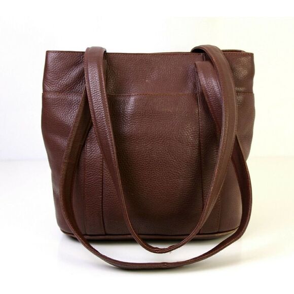 VINTAGE ORVIS PEBBLED BROWN GENUINE LEATHER TOTE SHOULDER BAG HANDBAG PURSE - Picture 3 of 9